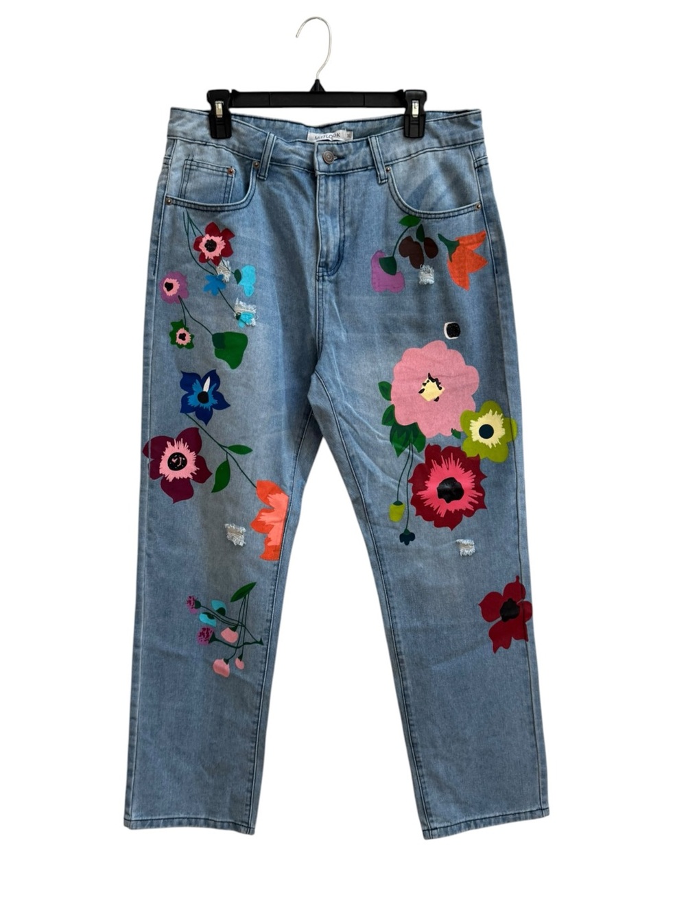 Misslook Floral Painted Light Blue Women's Jeans Denim Size XL 14/16